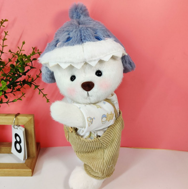 곰 인형 30cm 아기 곰 곰돌이인형 애착인형 관절인형 옷세트, 블루 아기상어, 1개