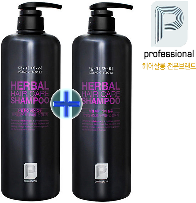 1+1 댕기머리 프로페셔널 허벌 헤어 케어 샴푸 1000ml, 1L, 2개