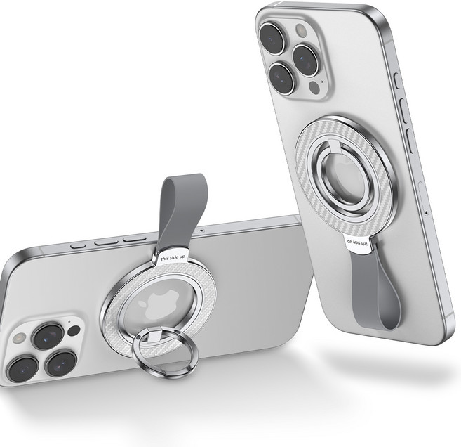 ANNIBER 전기종 적용 자력강화 맥세이프 그립톡 마그네틱 핑거링 스마트톡 거치대 핸드폰 탈부착 자석 홀더, 1개, 실버