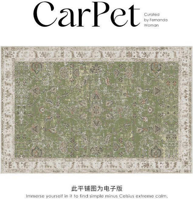 復古北歐簡約摩洛哥波斯地毯 客廳茶几沙發臥室家用牀邊美式民族風, 松石-綠,80*120CM 硅膠底