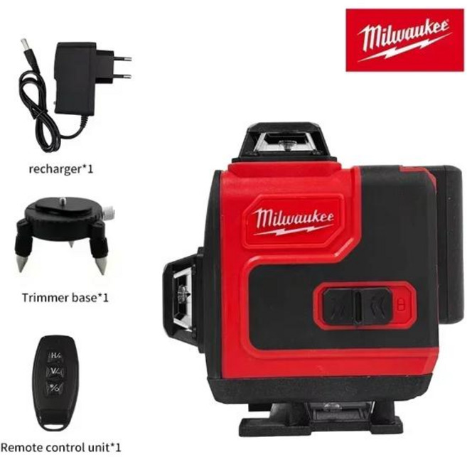 밀워키 레이저 레벨 그린 16 라인 4D 셀프 360 수평 및 수직 슈퍼 강력한 빔 삼각대, 01 EU a set