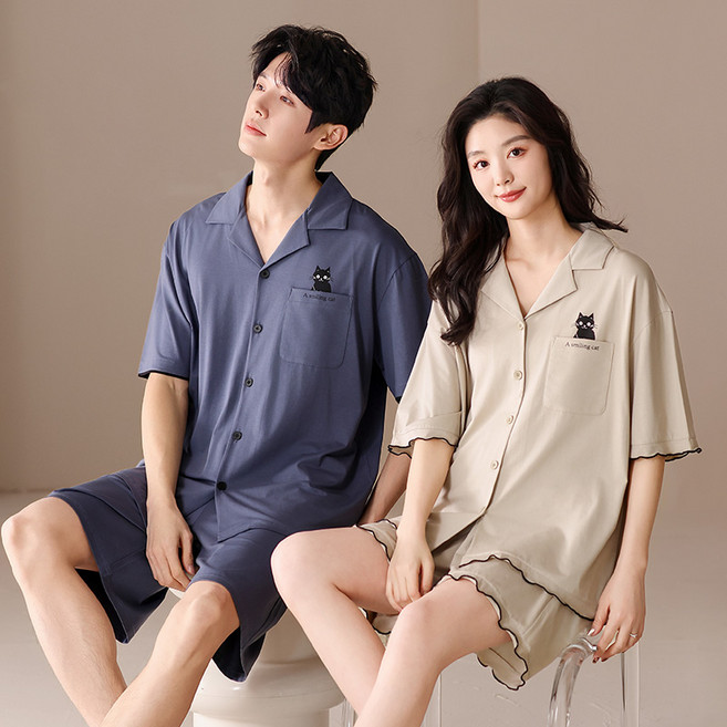 ANYOU 여름잠옷 커플 잠옷세트 모달 반팔 잠옷상하의 세트 캐릭터 잠옷