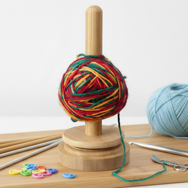 앙플러스 엉킴방지 뜨개실 부자재 얀홀더, 1개, 오크우드