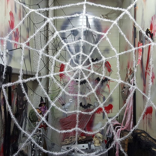 제이벌룬 할로윈 소품 가랜드 122822, 반짝이거미줄 1.8m 화이트