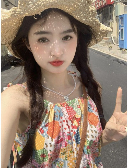小眾設計感碎花吊帶連衣裙 夏季時尚甜美清新減齡長裙, 碎花