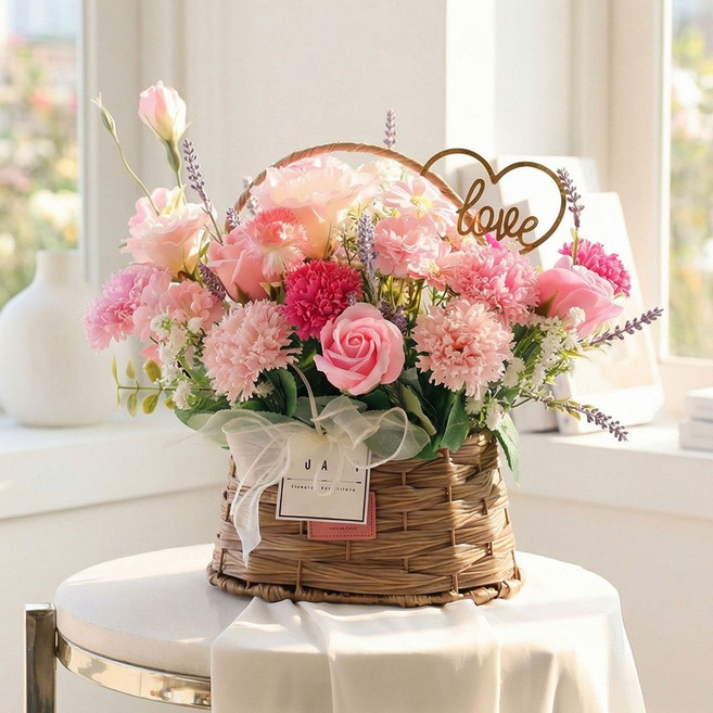 어버이날 카네이션 비누꽃 바구니, 핑크마리벨바구니, 1개