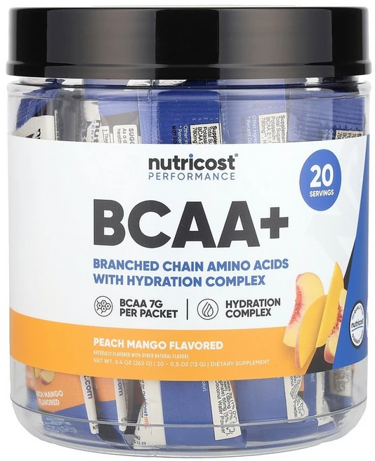 뉴트리코스트 Nutricost Performance BCAA+ Peach Mango 20 Packets 0.5 oz 13 g Each, 20 count, 1개 - 쿠팡