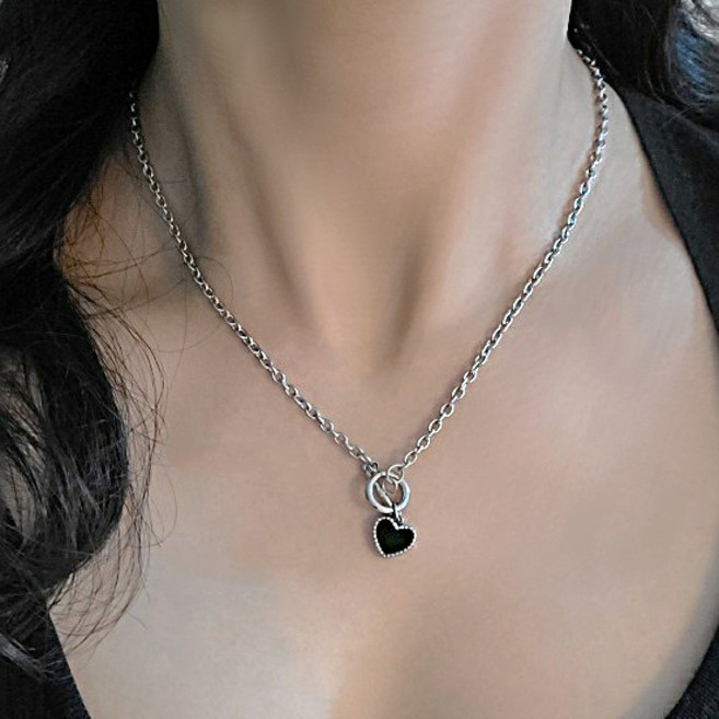 앤틱 하트 양면 자개 팬던트 데일리 써지컬스틸 목걸이 43