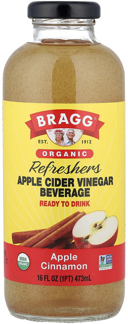 브래그 유기농 사과 사이다 식초 리프레셔 프리바이오틱스 Bragg Organic Apple Cider Vinegar Refresher Apple Cinnamon 16 f, 473ml, 1개