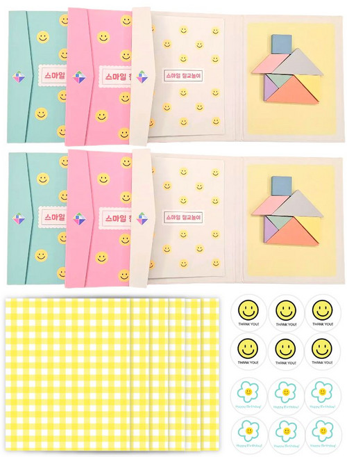 [미포리댁] 어린이집 생일 답례품 선물 유치원 구디백 스마일 자석 칠교놀이, 6개, 칠교놀이+플랫봉투 세트