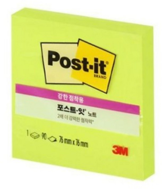 쓰리엠 슈퍼스티키 중간형 정사각 포스트잇 SSN, 새싹 그린, 90매, 3개
