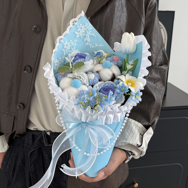 手工編織花束 畢業禮物, 1個, 冰淇淋A4花束成品花束+禮袋+燈