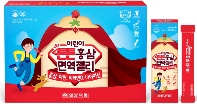 일양약품 6년근 어린이 키즈 홍삼젤리 스틱 비타민D 아연 나이아신, 1개, 600g