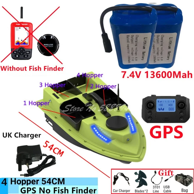 전문가용 분리형 4창고 무선 조종 낚시 보트 600M 99GPS 3KG 적재량 자동 복귀 씰 방수 소나 RC 미끼, 04 GPS NoFinder2 13.6x2