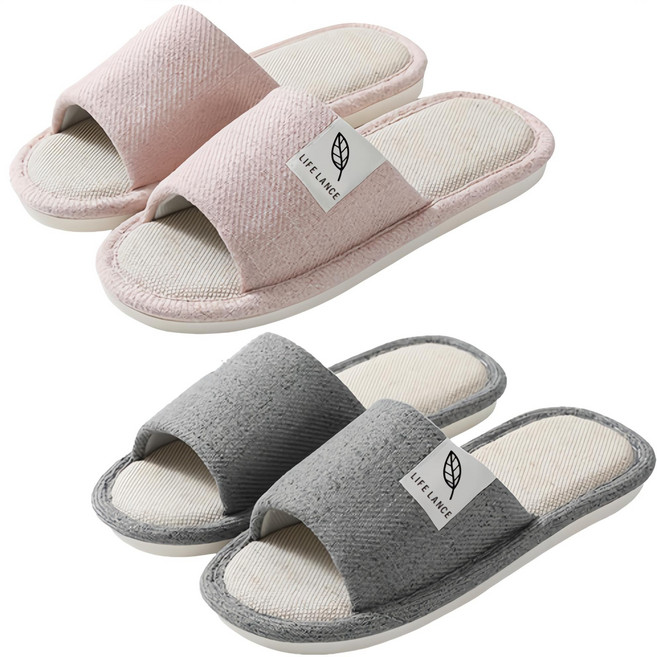 라이프란스 프리미엄 린넨 거실화 2종 세트, 핑크 + 그레이, 1개