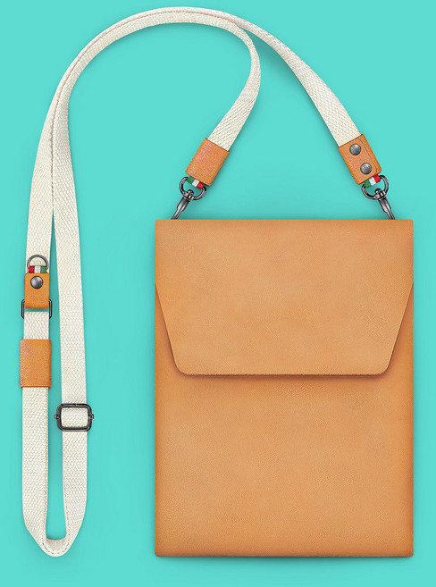 COZI 義大利植鞣革 iPad 平板/MacBook 電腦斜跨包, 亮駝色-11吋iPad-斜跨包, 1個