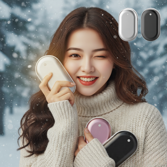 [1+1] 누바르 완전따숩 충전식 손난로 핫팩 휴대용 보조배터리 C타입 5000mAh, 플래티넘실버+미드나잇블랙