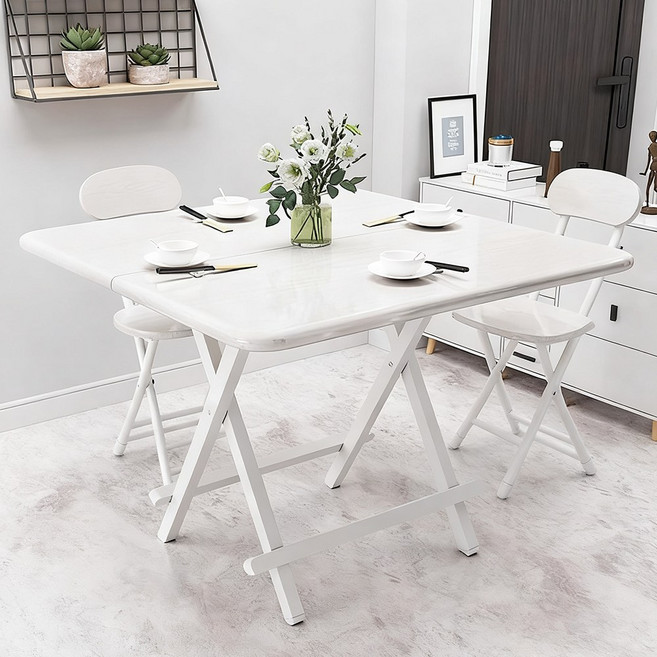 하루꿈 접이식 식탁 세트 의자포함 2인용 4인용 다용도 테이블 주방 거실 식당 탁자, 일반의자 2, 화이트