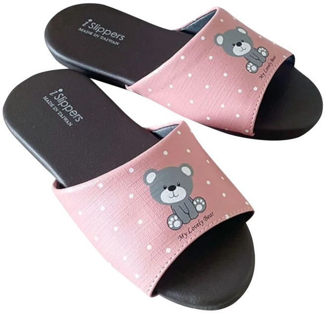 TAIWAN SLIPPER 台灣犀利趴 兒童室內鞋 皮質室內拖鞋 療癒小熊, 粉色, 1雙