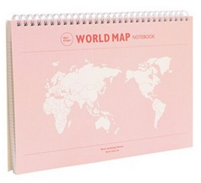 혼자공부 지도 노트 B5 한국사 세계사 모눈, 세계지도 핑크, 1개