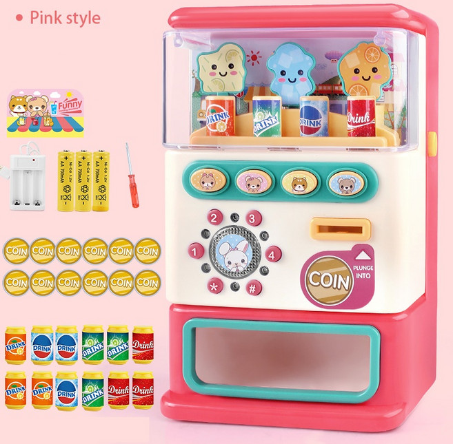 [미미사몰] 어린이 음료 자동 판매기 동전 자판기놀이 장난감 멜로디 캔디 플레이 하우스, 12) 레드A+충전식, 1개