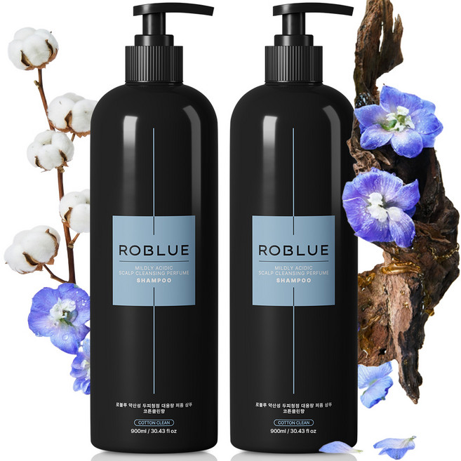 여성 샴푸 1 위 향기좋은샴푸 로블루 약산성 샴푸 구매1위 정수리냄새 제거 향 좋은 샴푸 퍼퓸샴푸 클린코튼, 900ml, 2개