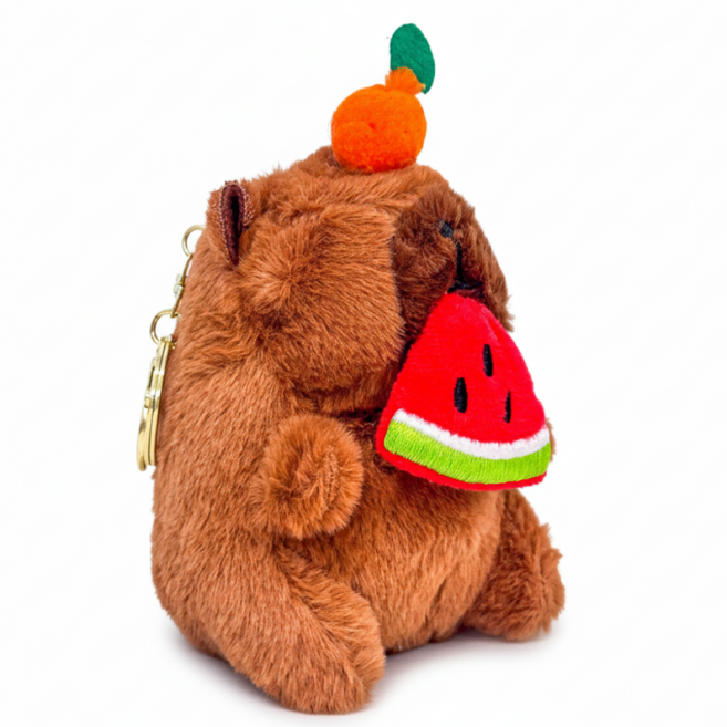 Luzsol 움직이는 카피바라 인형키링 키캡키링 카피바라키캡 카피바라인형 캐릭터키링 동물키링 열쇠고리 가방고리 키홀더 키링 키캡 캐릭터인형 선물 어린이날선물 학용품, 1개, 수박 당겨봐