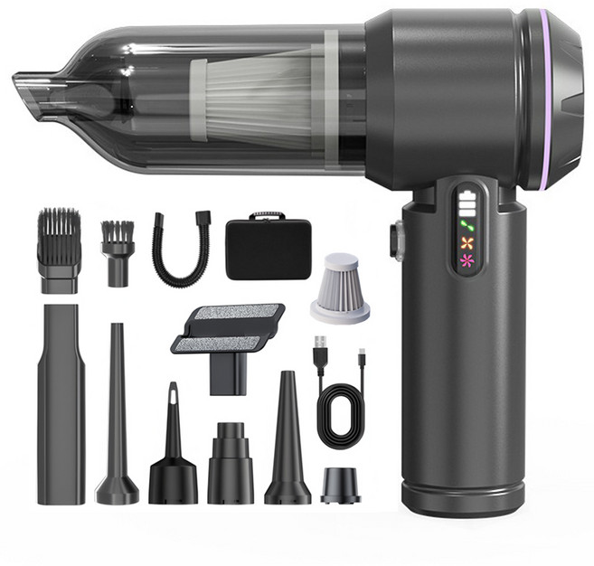 [25년형]Voltmate 휴대용 무선 에어건 청소기 차량 가정 야외 흡취일체형 다기능 청소기 LED 표시 BLDC 브러시리스 18000Pa Type-C 포트 대용량 배터리, 블랙, M6