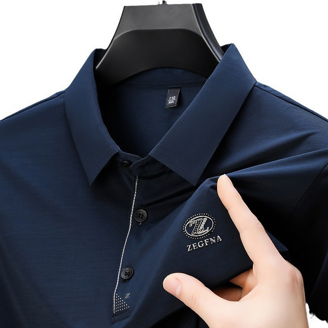 ATSTYLE 冰絲涼感POLO衫 短袖 LOGO上衣 男款, 深藍,3XL