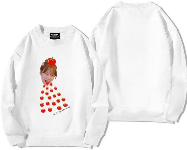 LESSERAFIM 金采源中村一葉 25新款周邊同款印花番茄痛衣圓領衛衣, 1個, 金采源白色3XL加絨