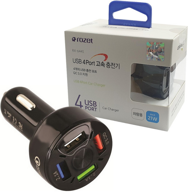 로젯6445 퀄컴 QC 3 USB 4포트 고속 충전기 소켓, 색상:[색상]본상품