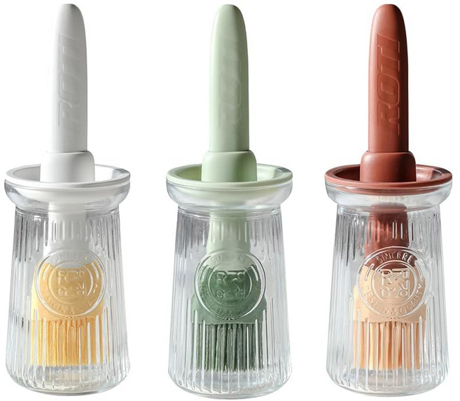 브러시가 있는 유티니 오일 디스펜서 - 주방용 유리 올리브 오일 디스펜서 식초 소스 바비큐 그릴 튀김용 실리콘 바스팅 브러시가 있는 3인치 1개 오일 디스펜서 병 녹색, 3 Pack_Brown/White/Green