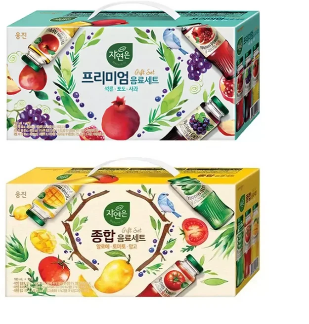 웅진 자연은 프리미엄 음료세트(석류 포도 사과) + 종합 음료세트(알로에 토마토 망고)