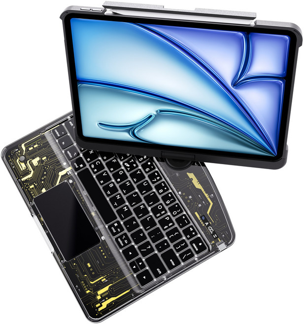 AITEWO 아이패드 호환 매직키보드 케이스 백라이트 한글 키보드 360도회전 프로 1/2/3/4/5/6/7 세대 에어 8/7/6/5/4 10.9 11 12.9 13인치 M3 M4, 블랙, 1개
