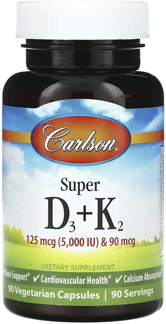 Carlson 슈퍼 D3 + K2 베지 캡슐 90정, Carlson 슈퍼 D3  K2 베지 캡슐 90정, 1개 - 쿠팡