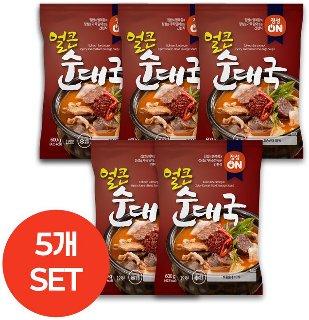 초원식품 정성온 얼큰 순대국 냉동, 5개, 600g