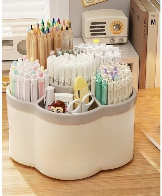 마노슈가 꽃모양 회전 연필꽂이 다용도 꽂이, 1개, 화이트