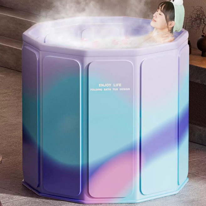 FANOBO 욕조 무조립 접이식 욕조 지름 70cm 이동식욕조 반신욕, 블루 퍼플, 1개