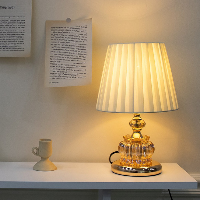 엔틱 피에트 주름 갓 단스탠드 무드등 침실 거실 테이블 인테리어 조명, 골드