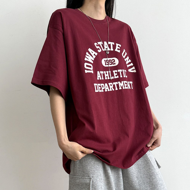 드몽 여성 여름 레터링 캐주얼 박시 오버핏 루즈핏 라운드넥 반팔티