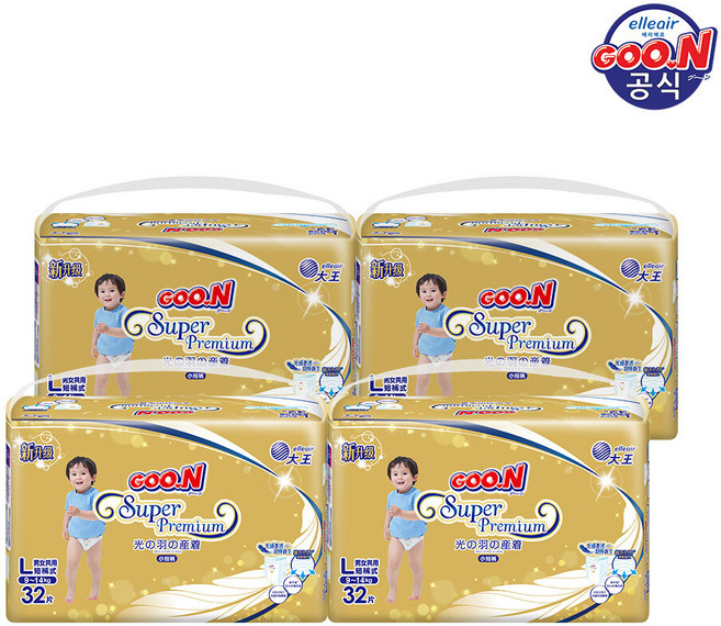 군기저귀 프리미엄 팬티 대형(L) 32P x 4팩, 4개