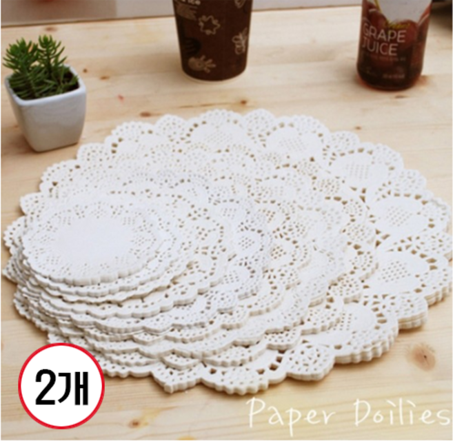 접시/컵 받침용도 도일리페이퍼/원형/11cm/200개입, 2개, 화이트