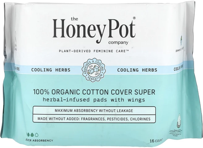 The Honey Pot Company 유기농 허브 함유 패드 날개 포함 슈퍼 16개입, TheHoneyPotCompany유기농허브함유패드날개포, 대형/슈퍼, 1개 - 쿠팡