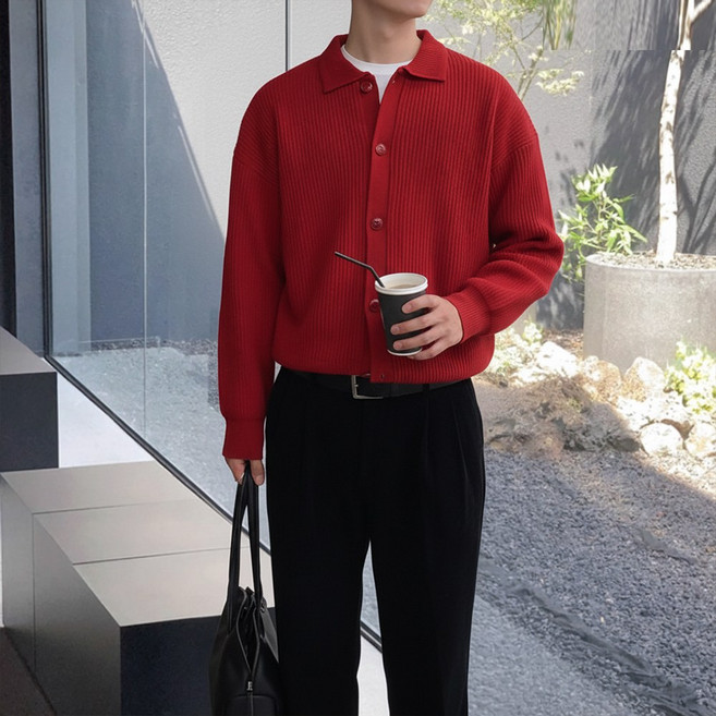 남성 남자 데일리 골지 니트 가디건 간절기 겨울 가을 브이넥 카라