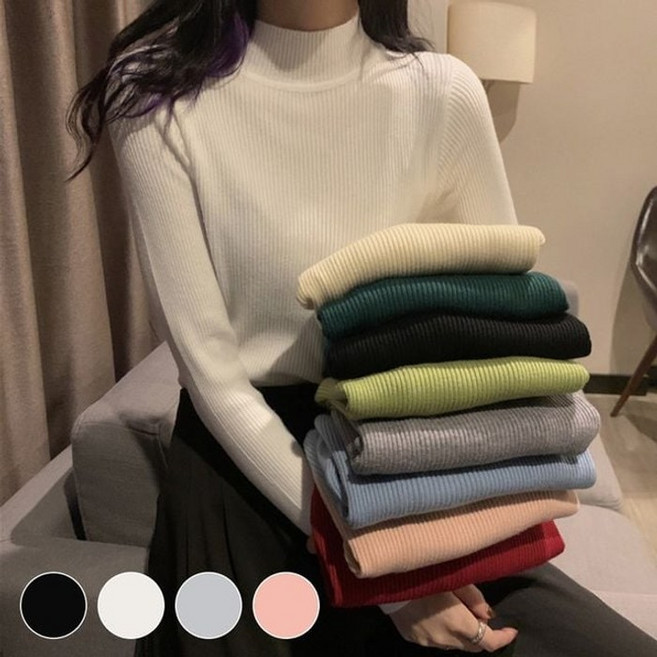 라미 골지 목폴라 긴팔 니트