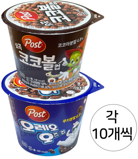 동서 포스트 컵시리얼 혼합 ( 오레오오즈 10 + 오곡코코볼 10 ), 20개, 30g