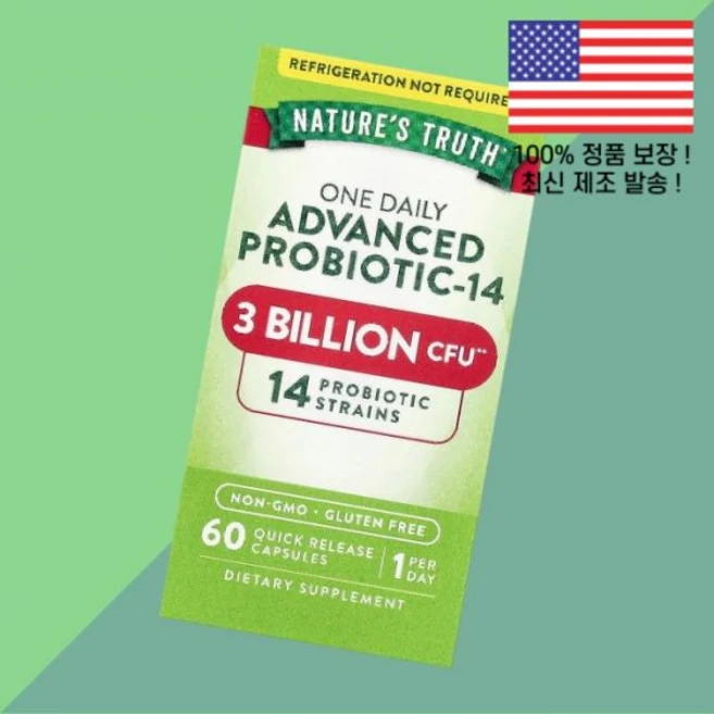 네이처스 트루스 하루 한 알 어드벤스드 프로바이오틱스 유산균 14 30억 CFU 퀵 릴리스캡슐 60정 Nature's Truth One Daily Advanced Probiot, 네이처스 트루스 하루 한 알 프로바이오틱스 유산균 14, 1개 - 쿠팡