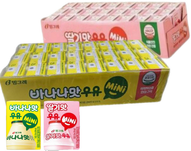 빙그레 바나나맛 미니 24p + 딸기맛 미니 24p 120ml 멸균우유, 바나나 미니 24팩 + 딸기 미니 24팩
