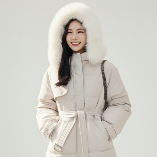 [몸매보정] 누보마켓 폭스퍼 벨트 롱 패딩 점퍼 겨울 자켓 겨울 패딩코트