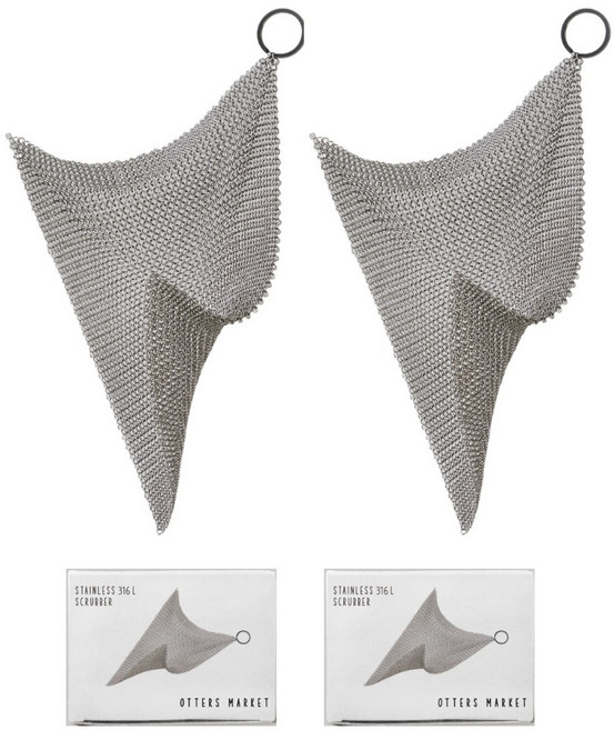 오터스마켓 316L 스텐링 수세미 18*18 빅사이즈 반영구 그물망 수세미 텀블러 불판 탄냄비 싱크대청소, 1세트, 2개